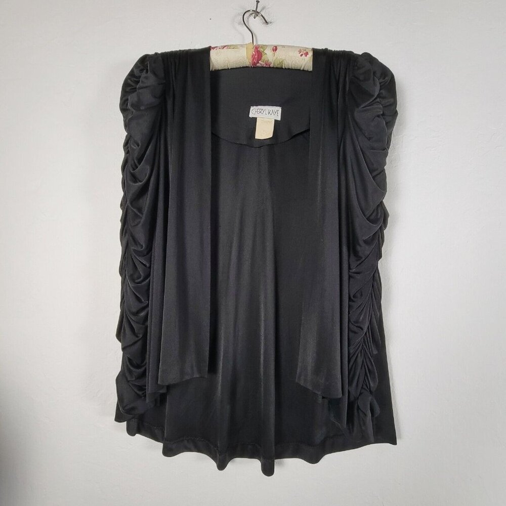 Vintage Cheryl Kaye Black Open-Front Ruched Sleeve Kimono Cardigan Jacket Sz 14